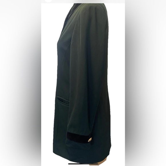 VTG Escada Blazer Single Breasted Hidden Buttons Long Dark Green Velvet Trim 40 - Picture 5 of 10